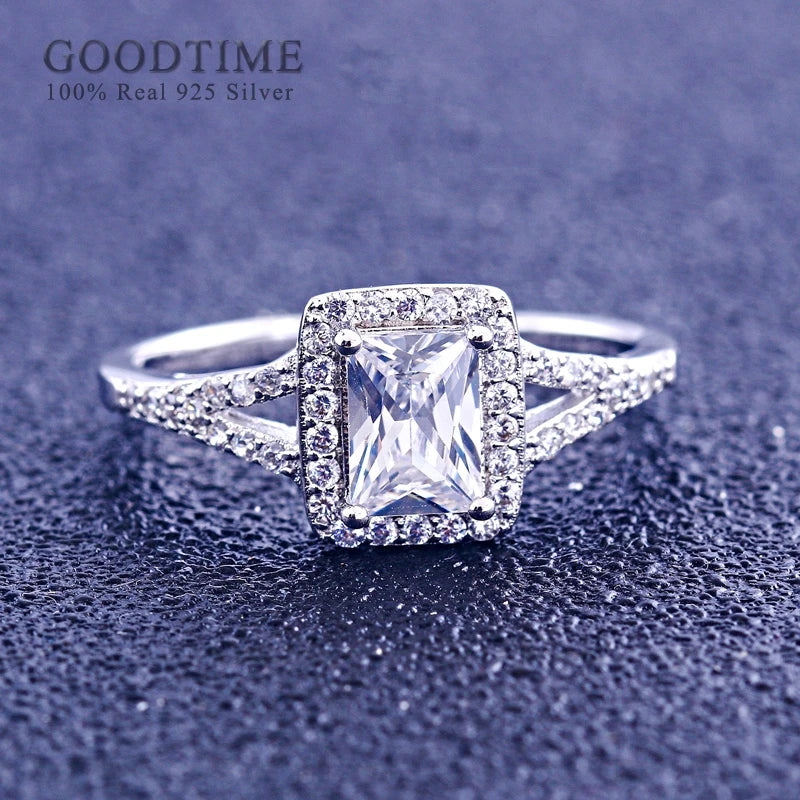 Sterling Silver Rectangular Halo Ring