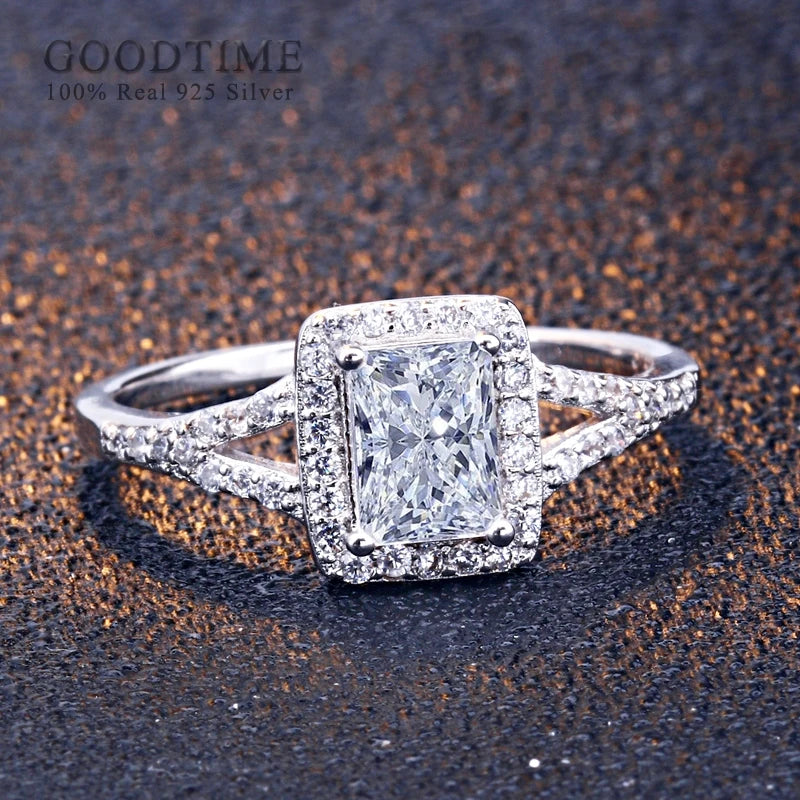 Sterling Silver Rectangular Halo Ring