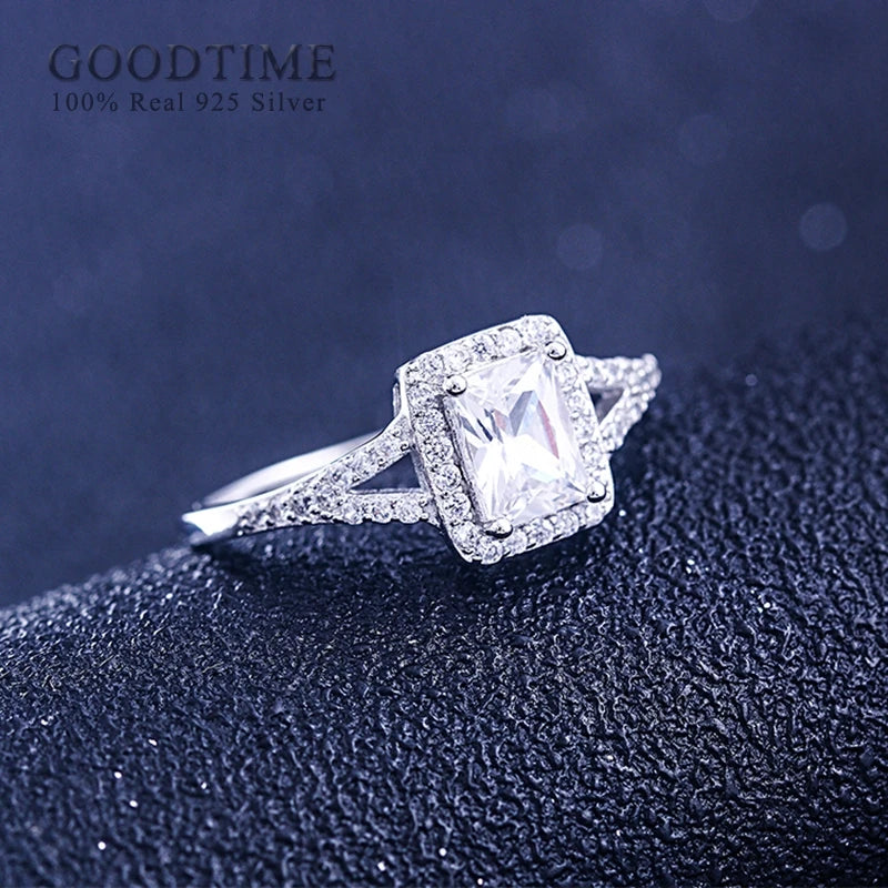 Sterling Silver Rectangular Halo Ring