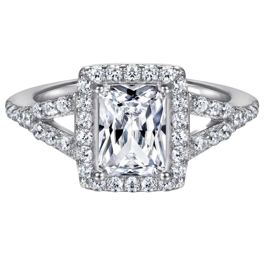 Sterling Silver Rectangular Halo Ring