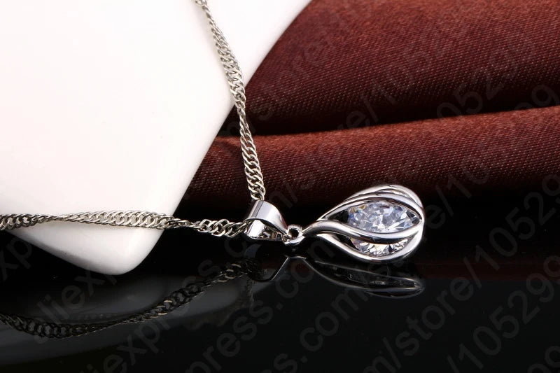 Cubic Zirconia Necklace & Hoop Earring Set
