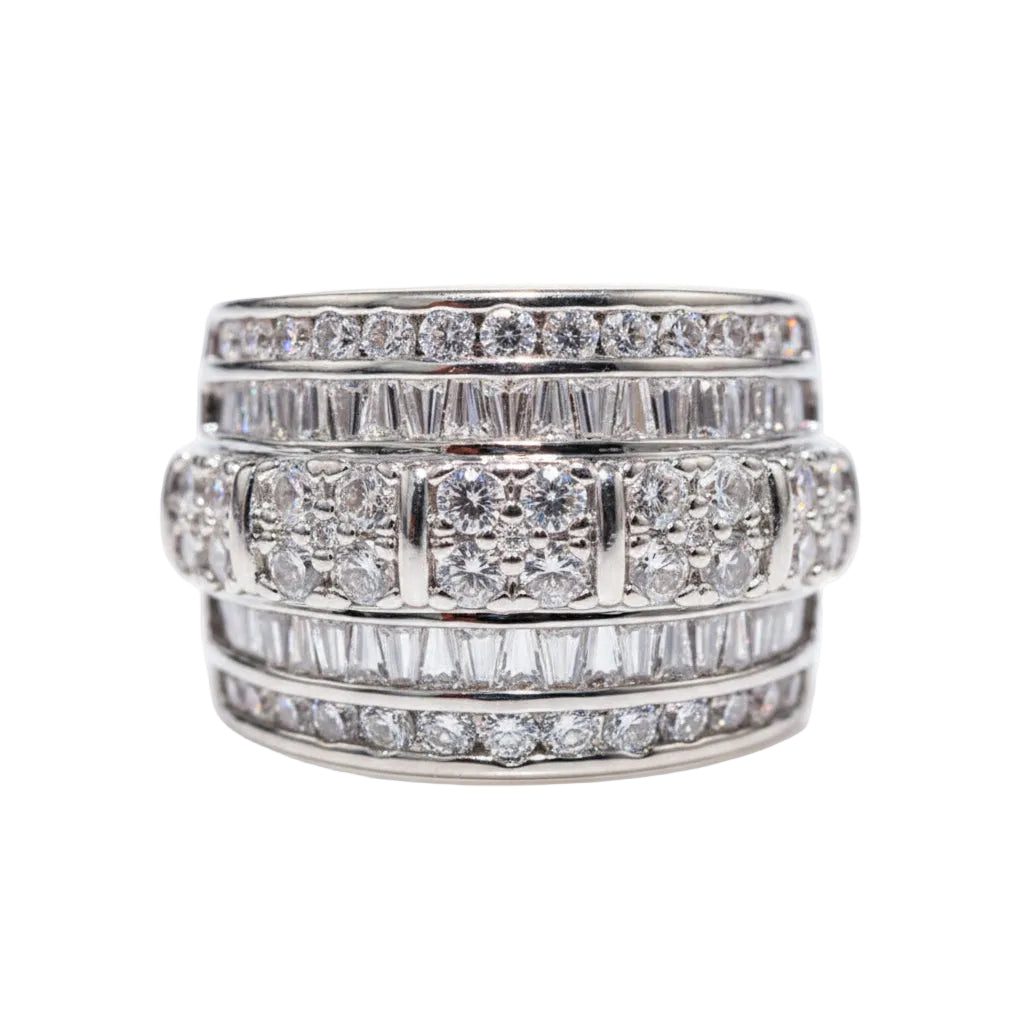 Silver-Tone Multi-Row Cubic Zirconia Ring