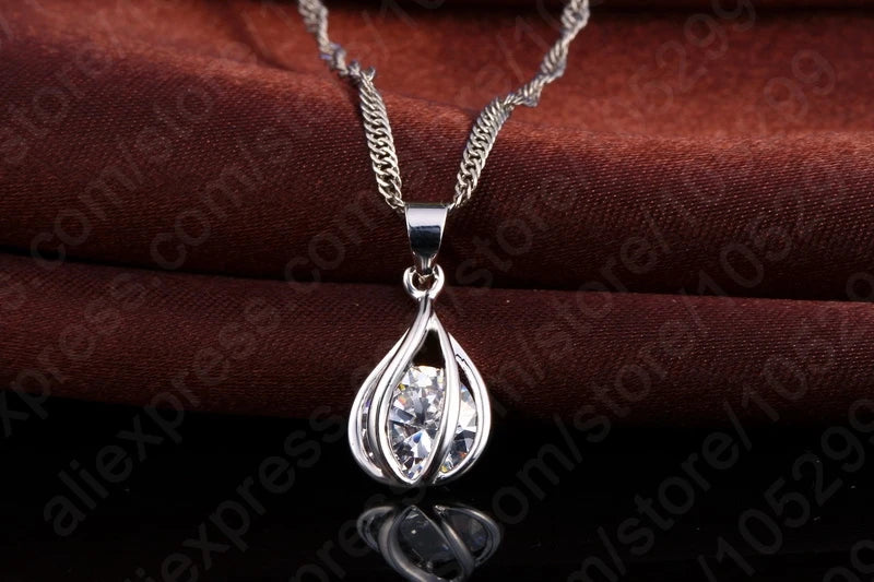 Cubic Zirconia Necklace & Hoop Earring Set