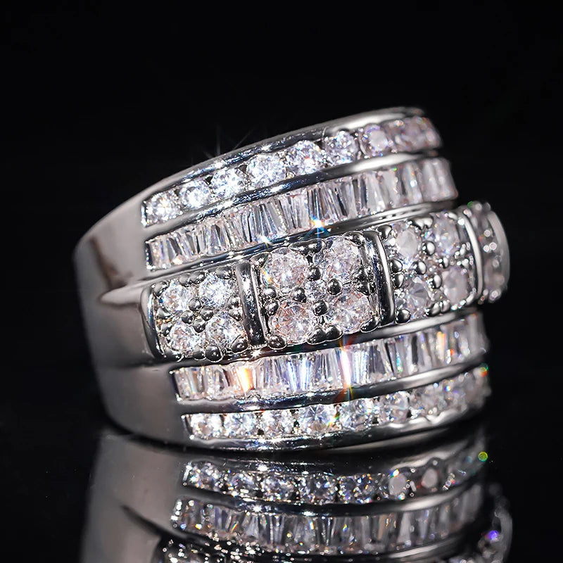 Silver-Tone Multi-Row Cubic Zirconia Ring
