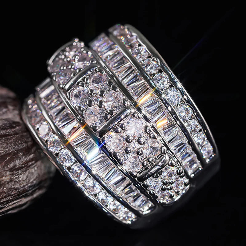 Silver-Tone Multi-Row Cubic Zirconia Ring