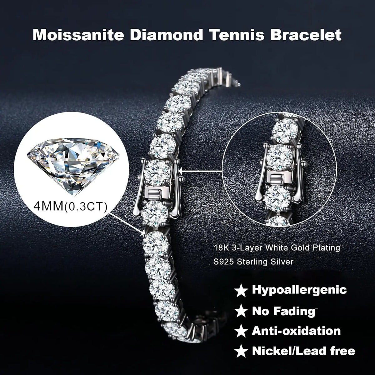 4mm Moissanite Tennis Bracelet