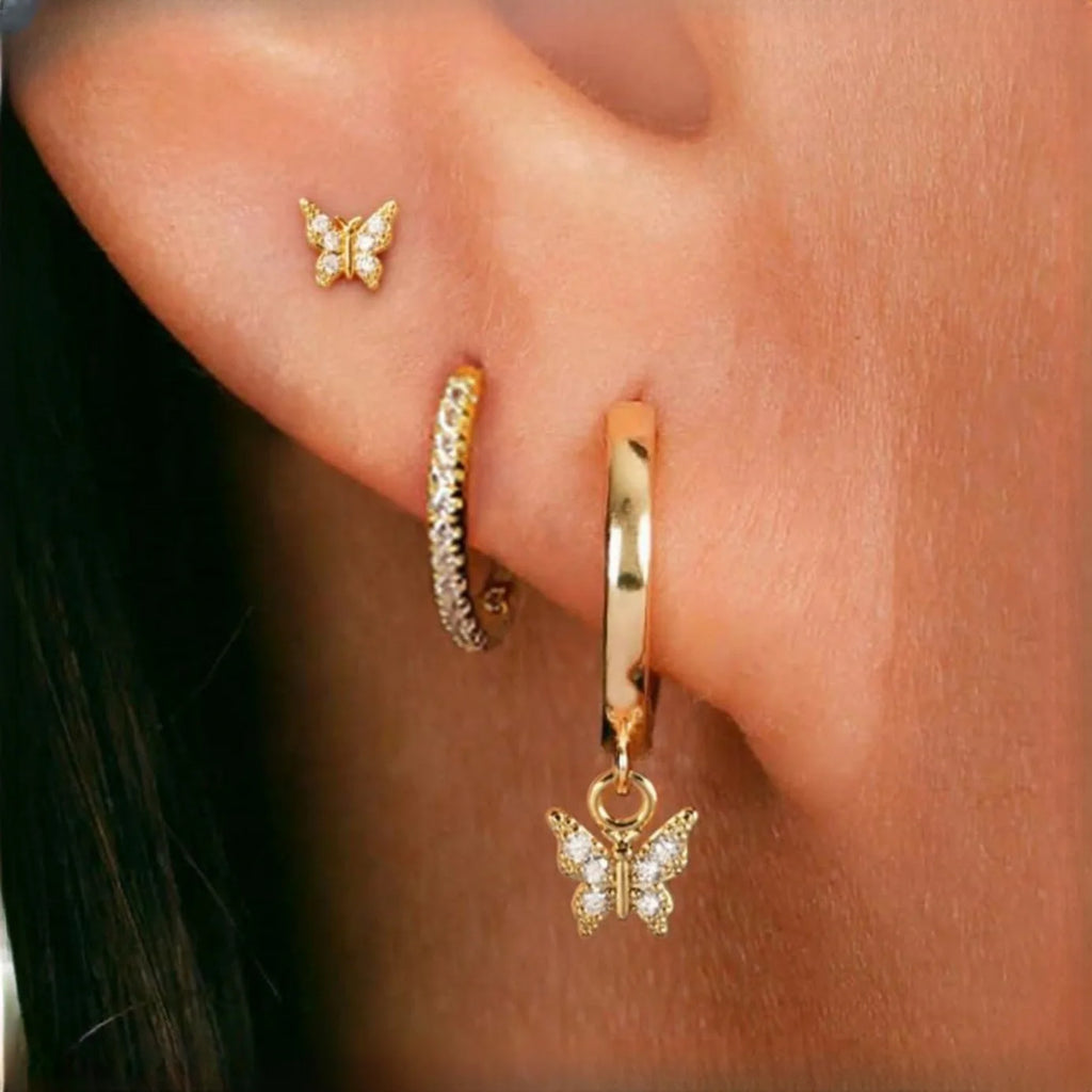 Butterfly Hoop Earrings Set