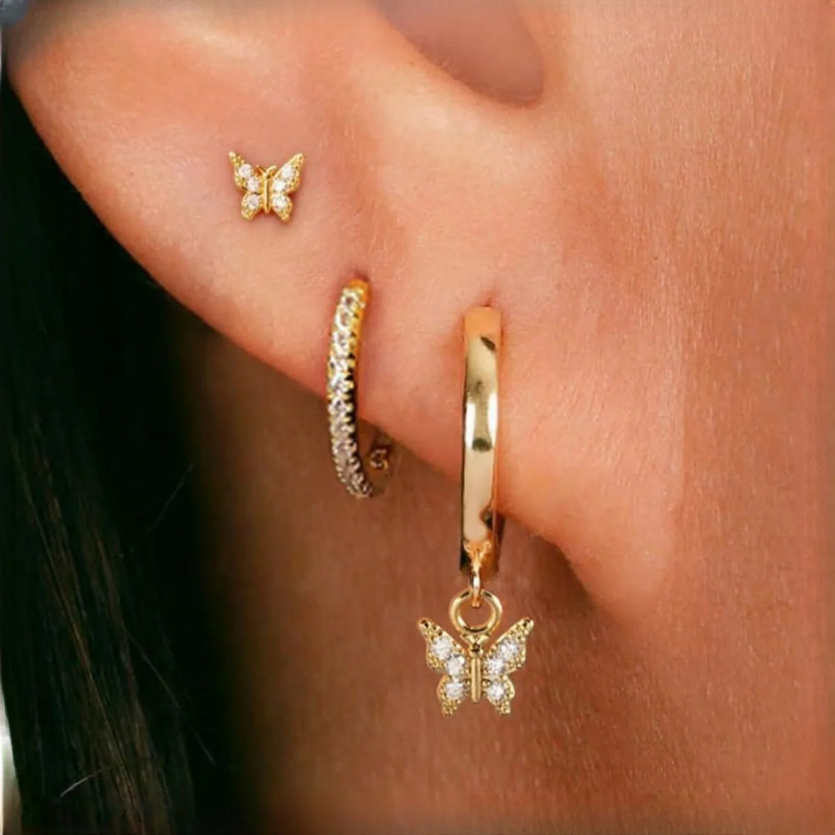 Butterfly Hoop Earrings Set