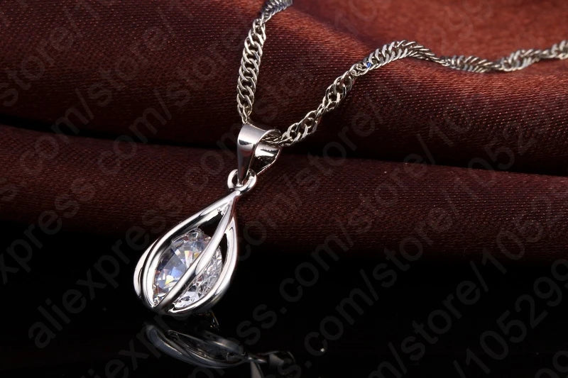 Cubic Zirconia Necklace & Hoop Earring Set