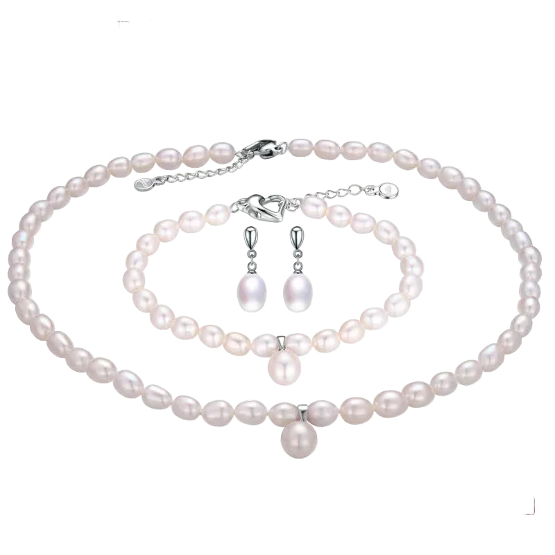 Pearl Earrings, Necklace and Bracelet Set