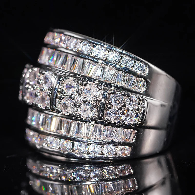 Silver-Tone Multi-Row Cubic Zirconia Ring