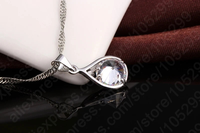 Cubic Zirconia Necklace & Hoop Earring Set