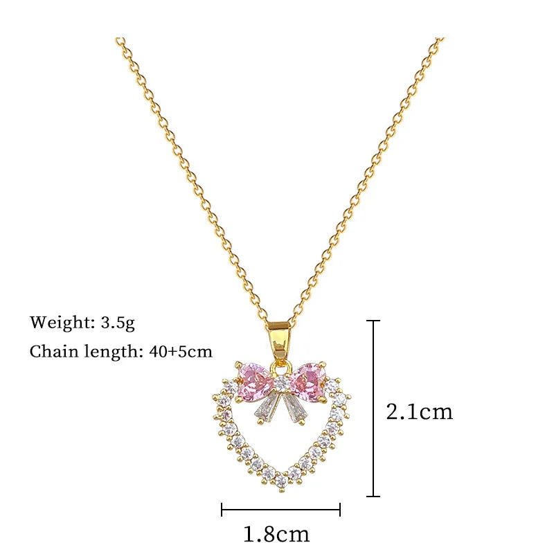 Pink Bow Heart Necklace