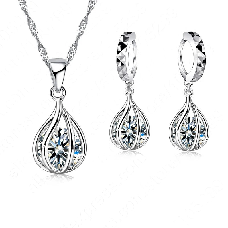Cubic Zirconia Necklace & Hoop Earring Set