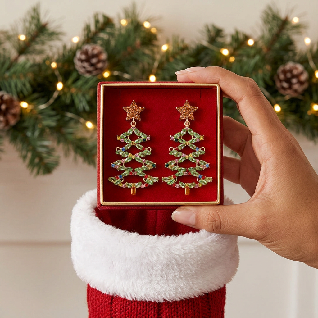 Christmas earrings gift box ready for a stocking